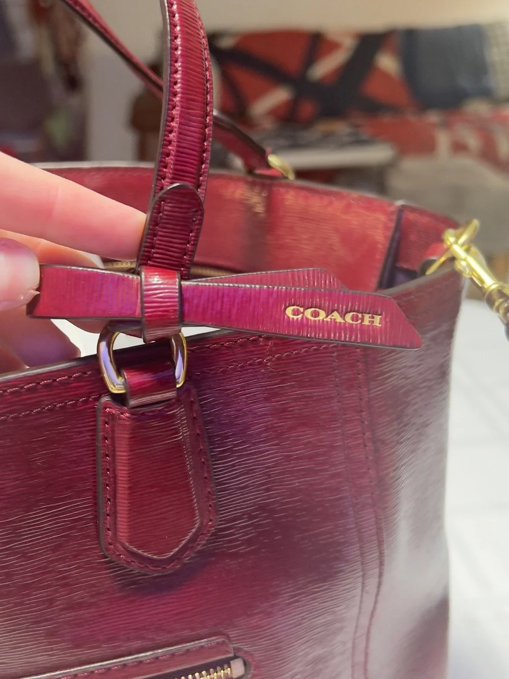 Coach Cherry Red Leather Tote with Gold Hardware